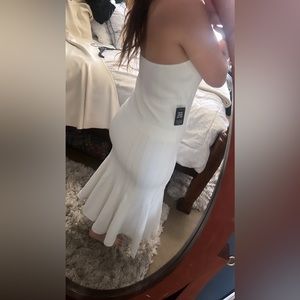 EXPRESS BRAND: Bridal Strapless Flounce Hem Sweater Dress